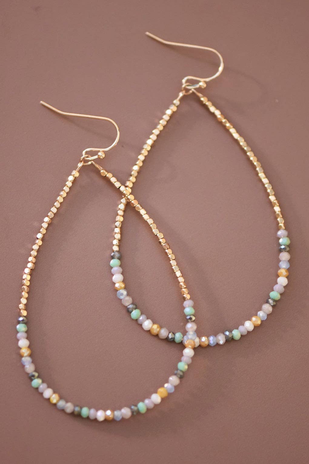 Teardrop Wire Beaded Earrings with Glass Crystals - 6111: S0OX3T6111 Light Multi