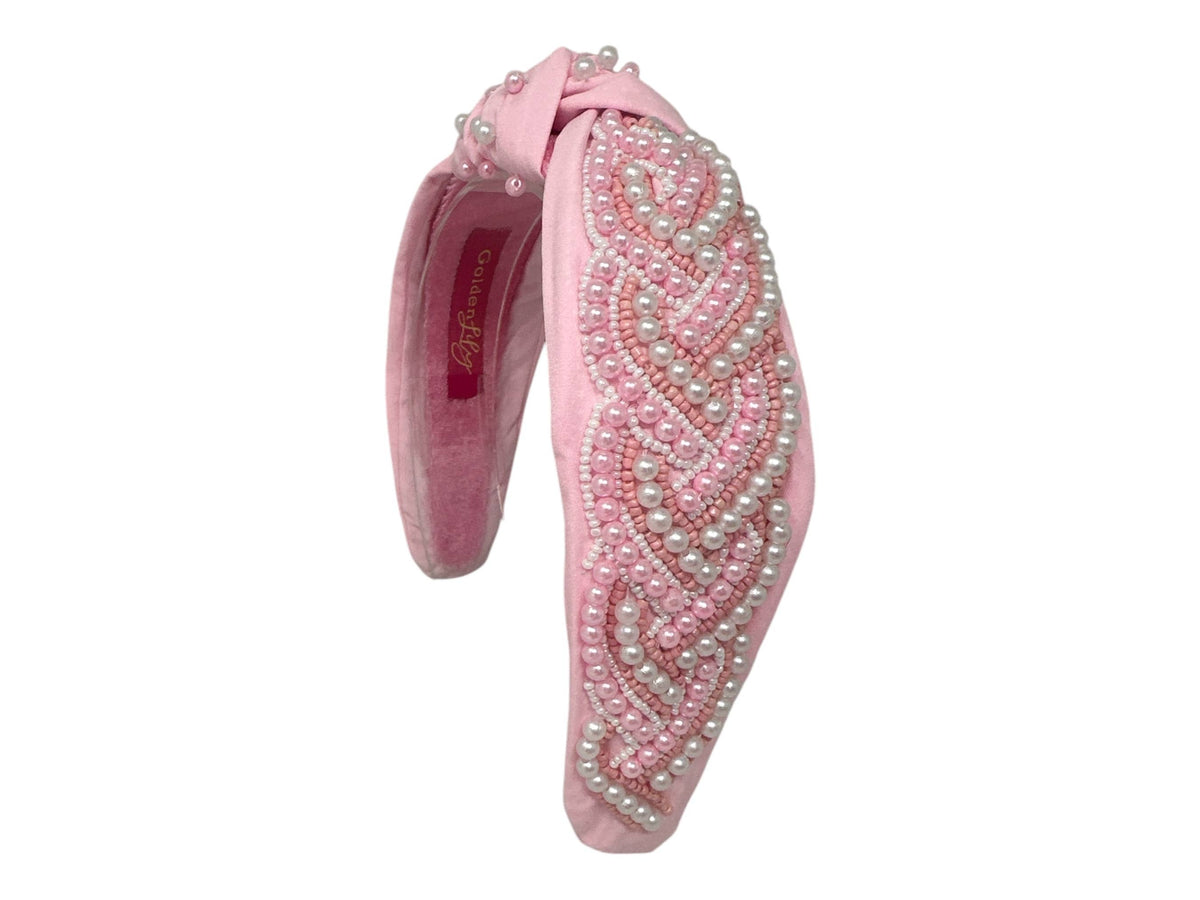 Headband Knot - Pearl & Bead Twist - Pink
