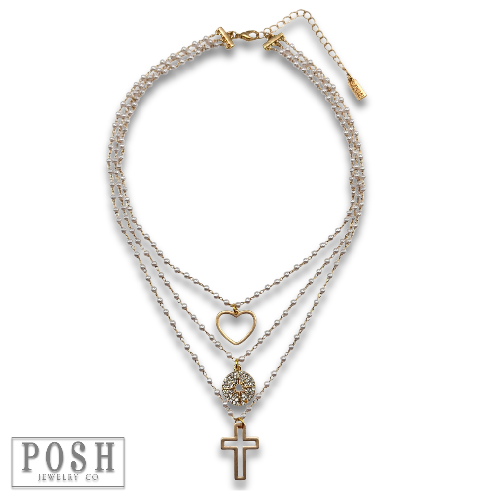 Linked pearl bead charm necklace