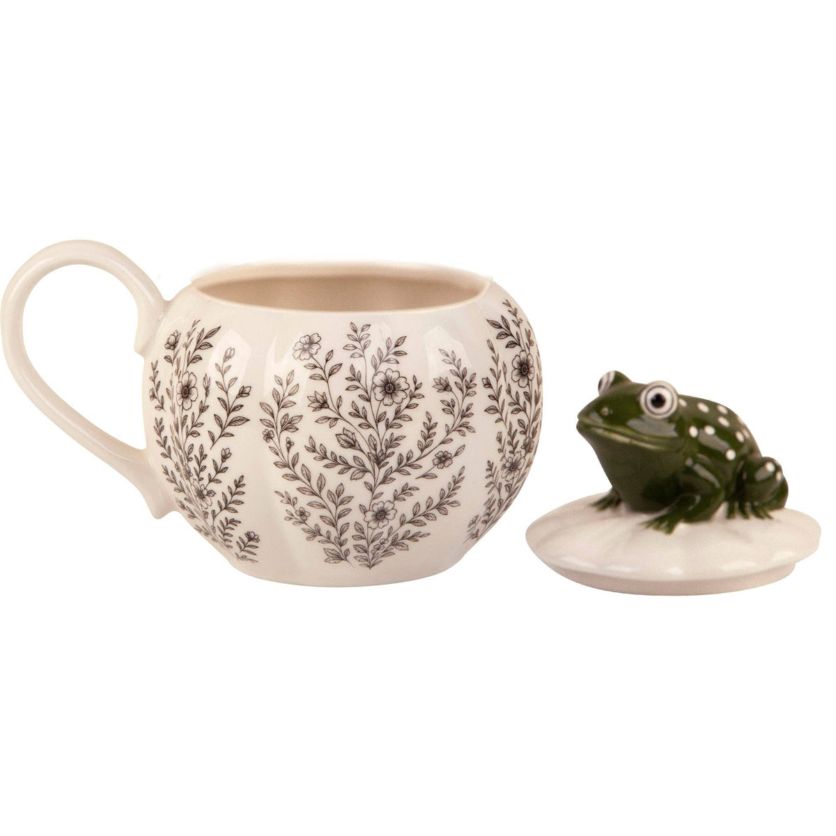 Midnight Garden Toile Pattern Mug With Figural Frog Finial
