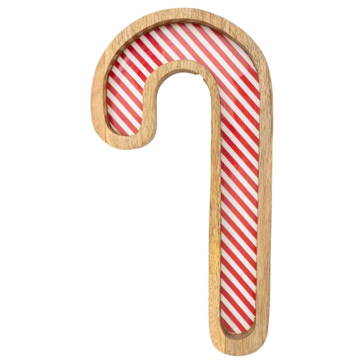 13" Candy Cane Mango Wood Wood Tray Christmas