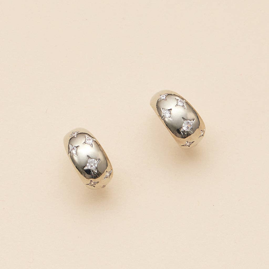 CZ Northern Star Huggie Earrings | 18K Gold Dipped