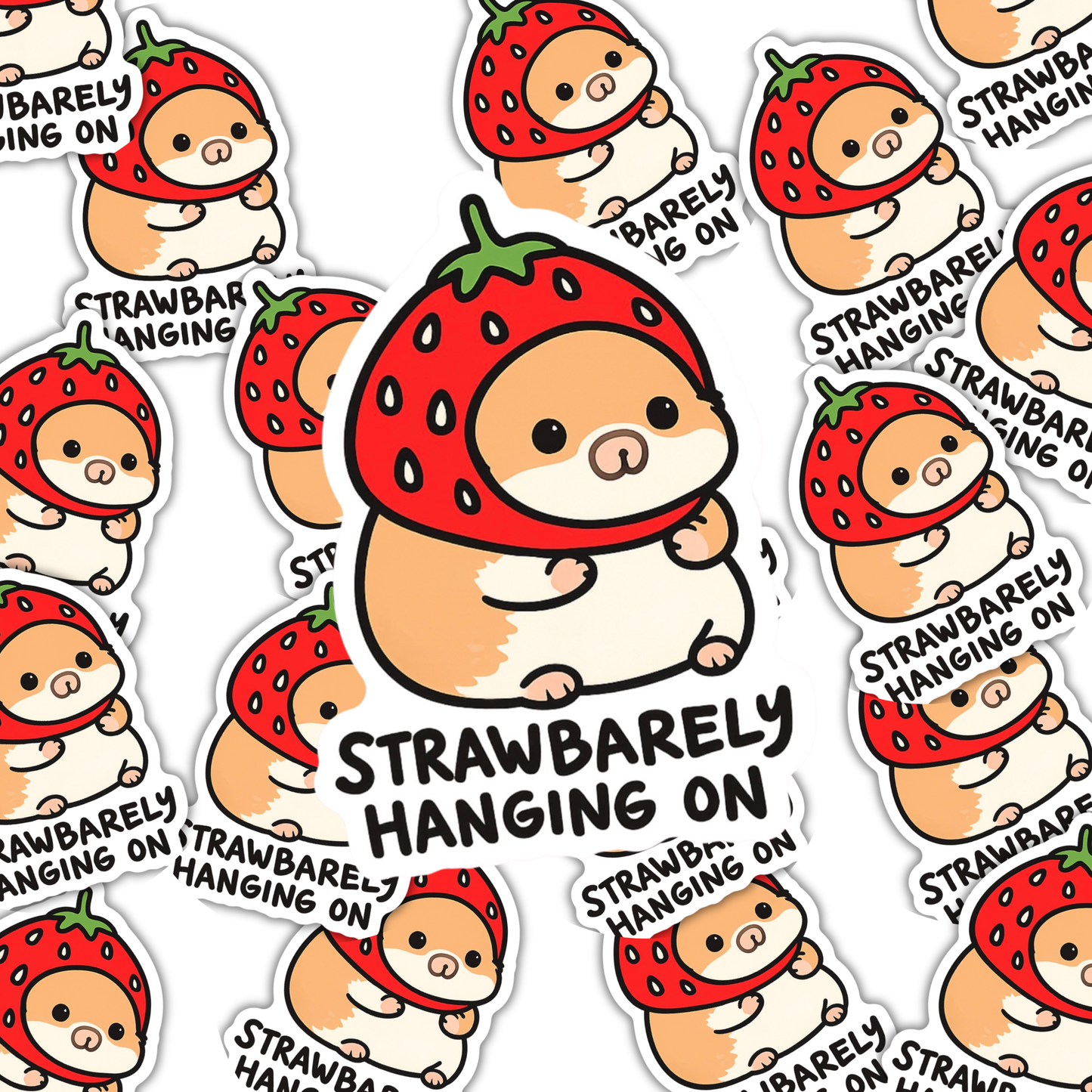 Strawbarely Hanging On Sticker