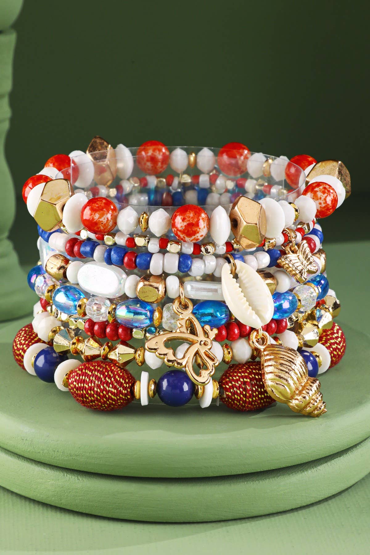 8 Set Patriotic Beaded Stackable Bracelets: Patriotic Panache (US)
