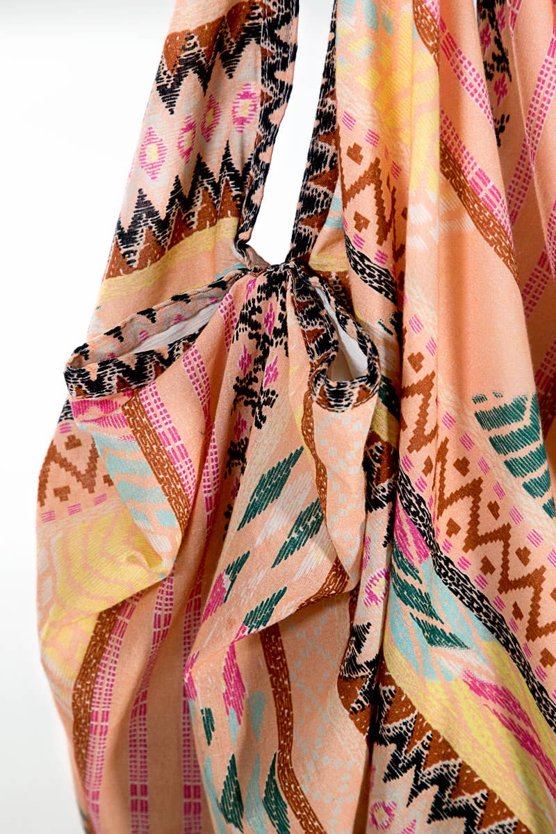 Ethnic Pattern Hand Block Boho Bag: Coral Multi / OS