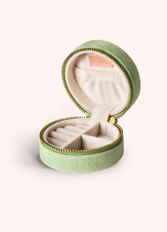 Round Velvet Jewellery Box - Love in a Meadow - Mint: Green