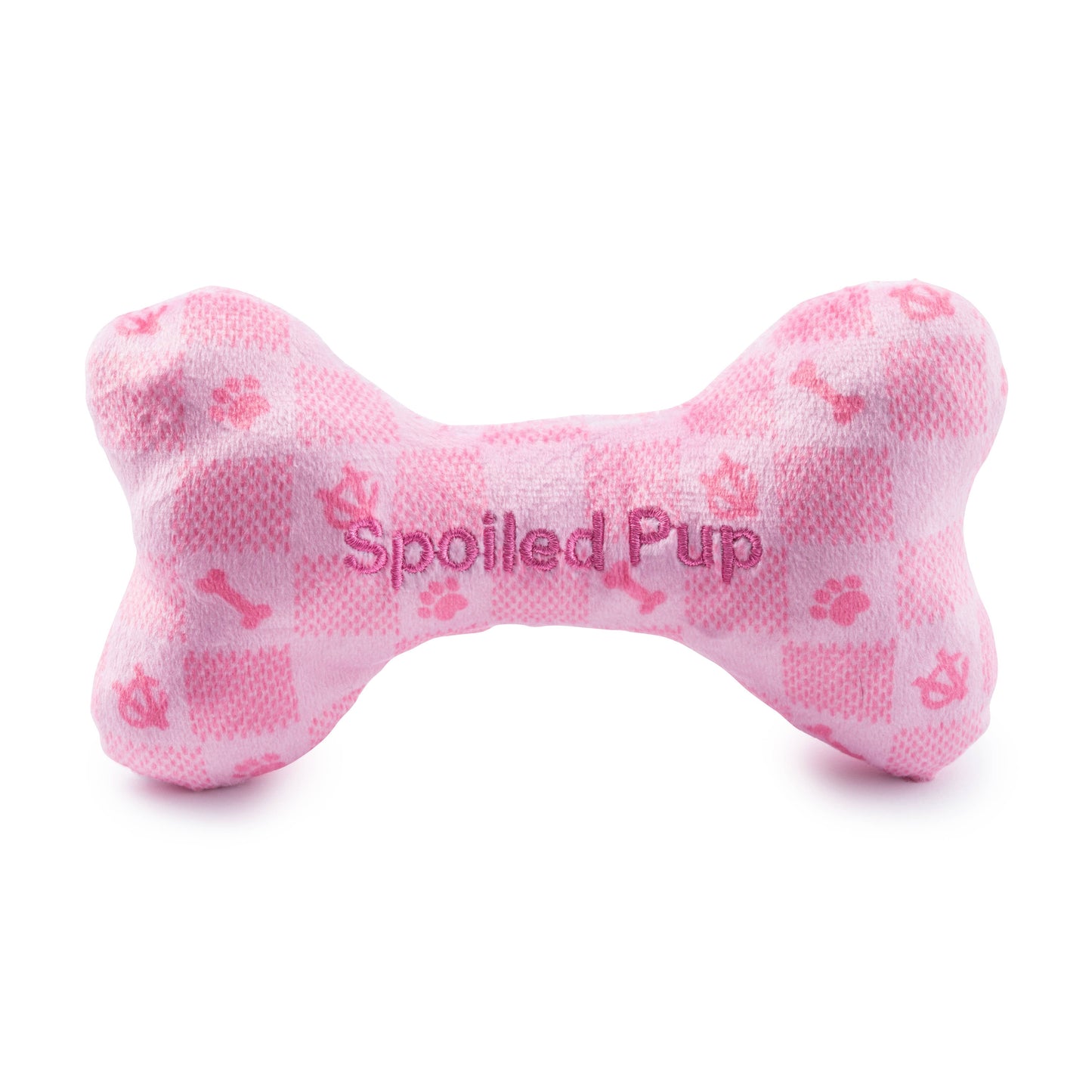 Pink Checker Chewy Vuiton Bone | Squeaker Dog Toy