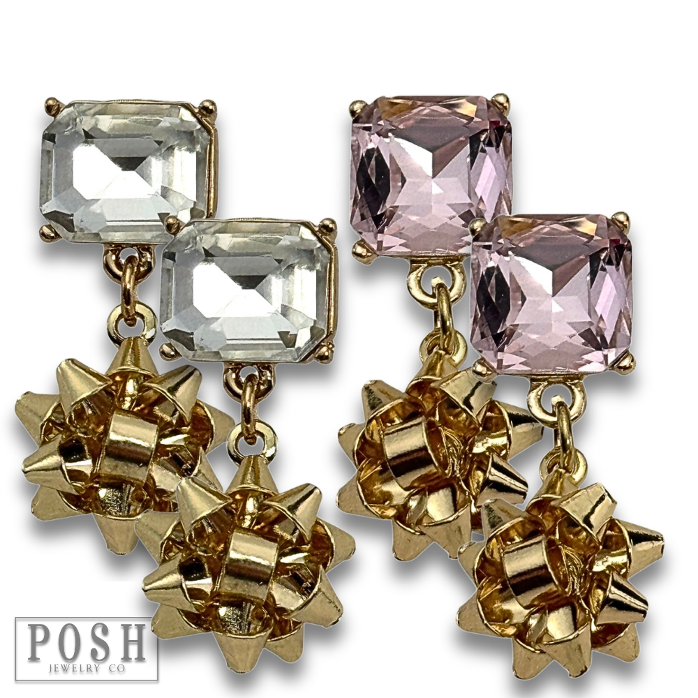 Adorable rhinestone and Christmas bow earring