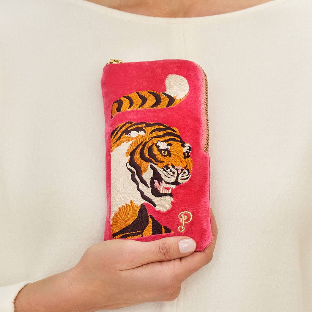 Velvet Embroidered Glasses Pouch - Thrill of the Tiger