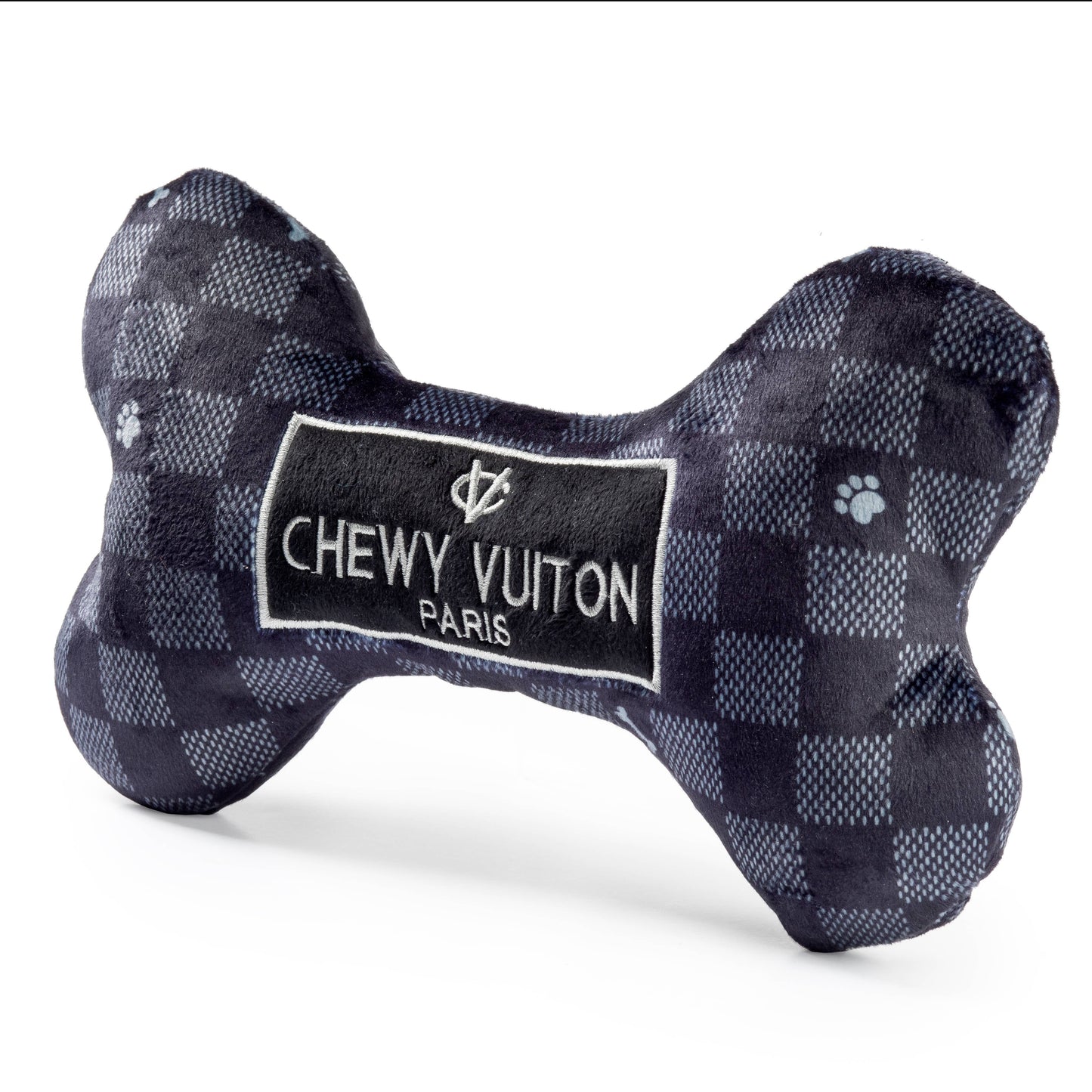 Black Checker Chewy Vuiton Bone | Squeaker Dog Toy