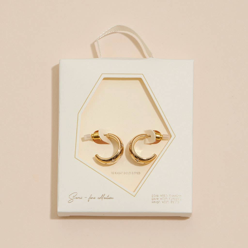 CZ Northern Star Huggie Earrings | 18K Gold Dipped