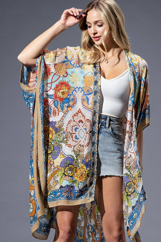 Gold Blue Mandala Viscose Kimono: GOLD BLUE MANDALA