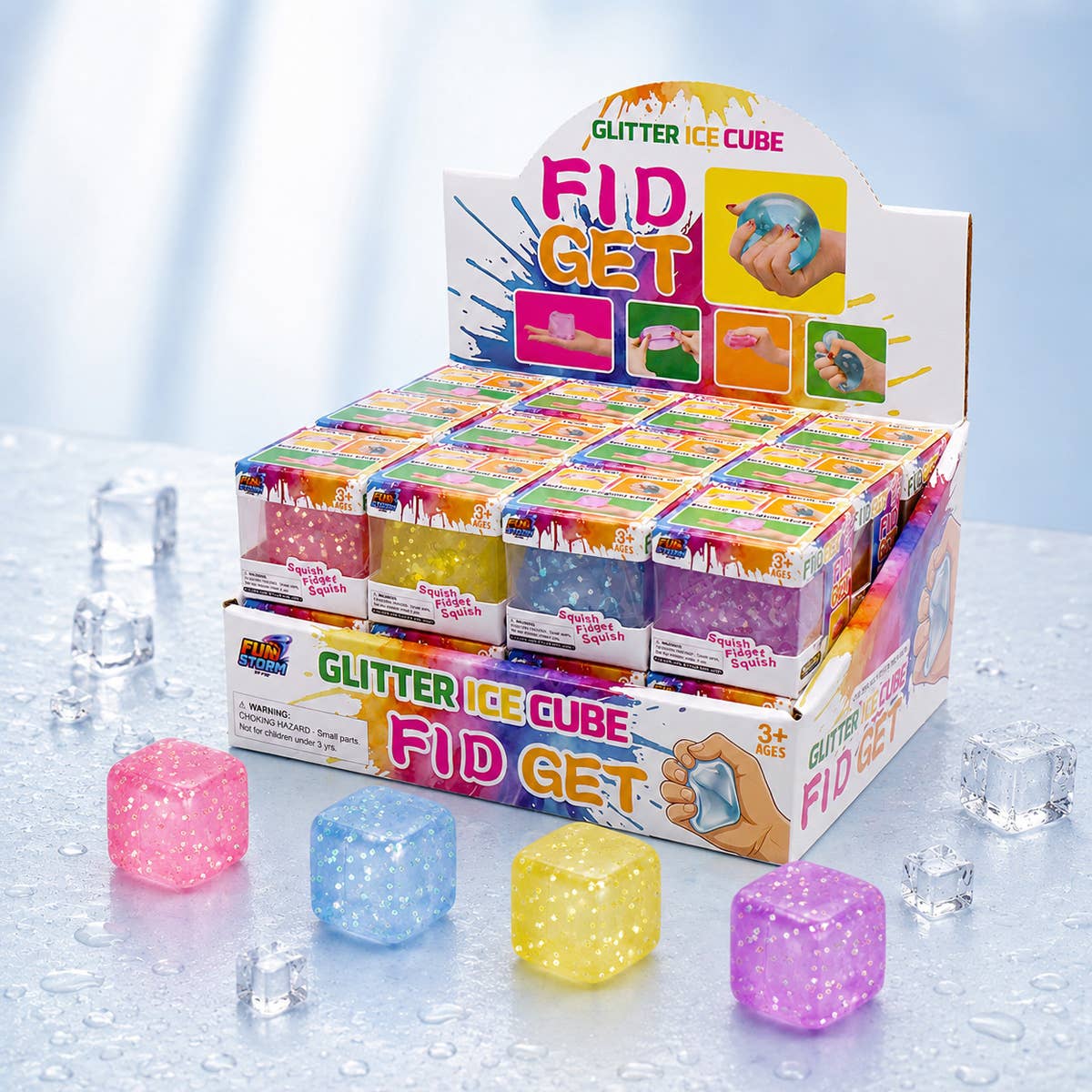 UPD GCSS Glitter Ice Cube 1.75" Squish Fidget Toy - 24 pcs