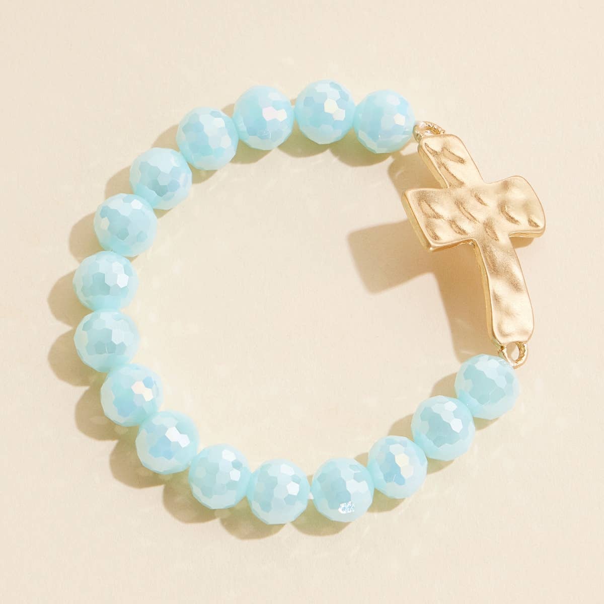 Glass Beaded Cross Charm Stretch Bracelet