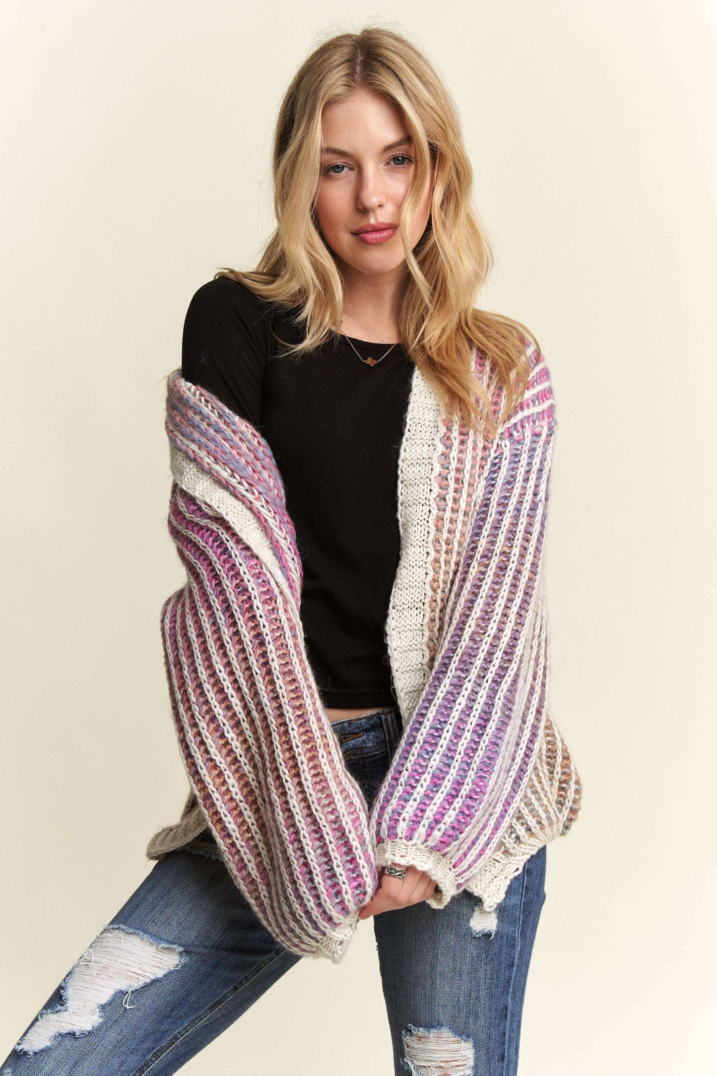 MULTI COLOR OMBRE SWEATER CARDIGAN- CESW3599