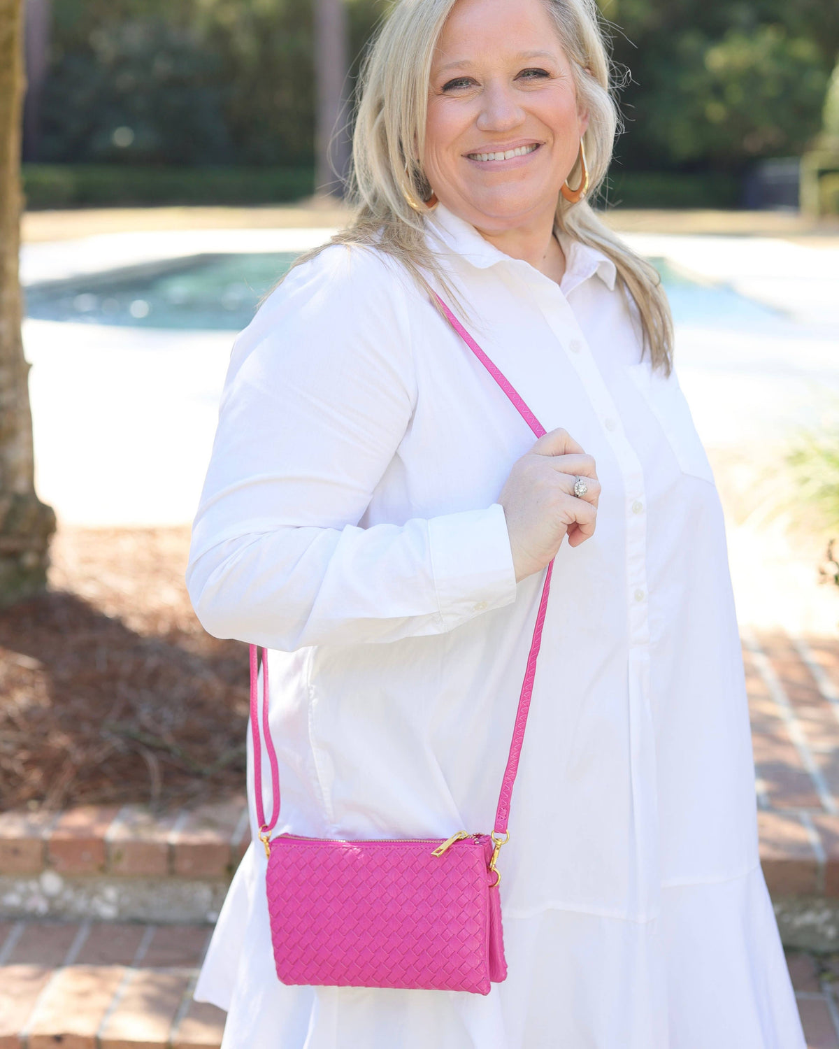 Liz Crossbody Bag Woven Hot Pink