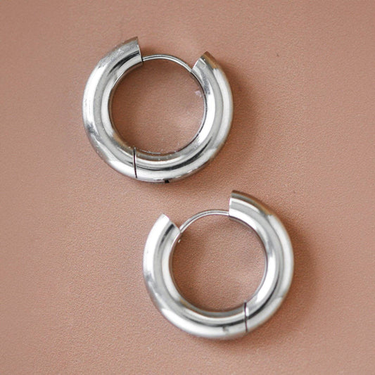 Tarnish Resistant Waterproof Stainless Steel Hoop Earrings - 7078: S0OX3T7078 Silver