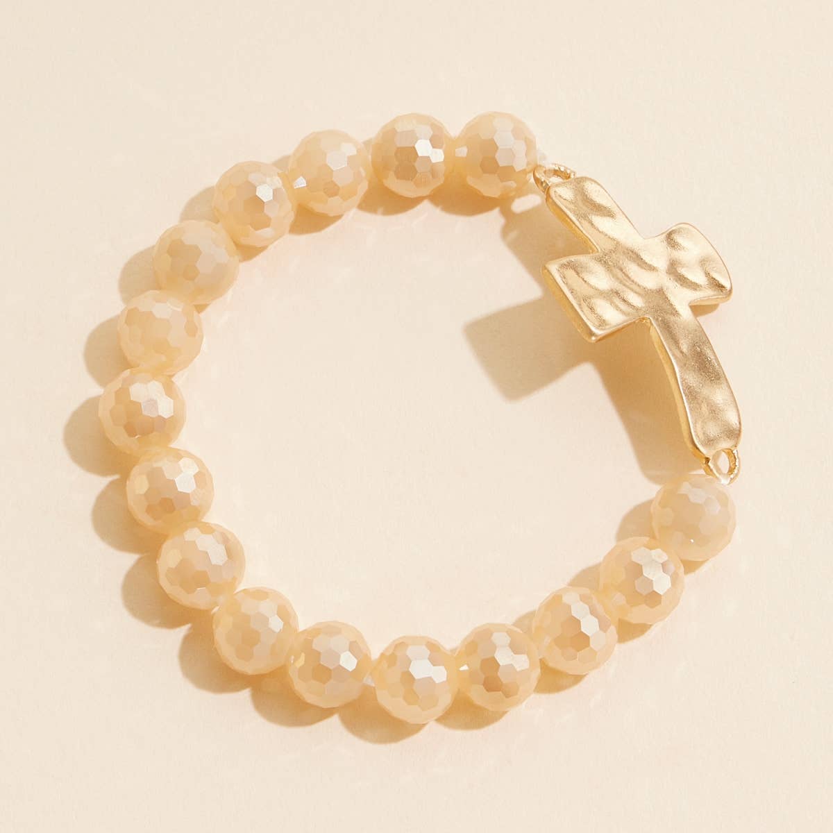 Glass Beaded Cross Charm Stretch Bracelet