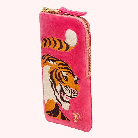 Velvet Embroidered Glasses Pouch - Thrill of the Tiger
