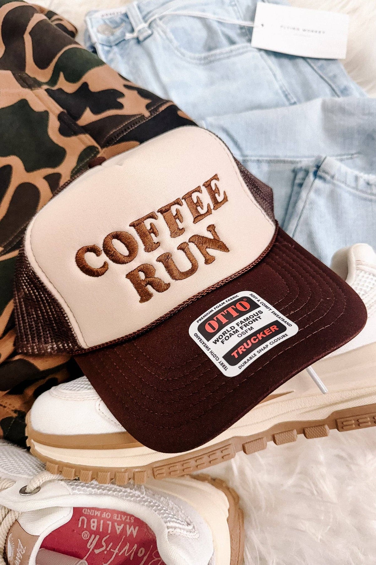 Coffee Run Embroidered Hat - Tan/Brown