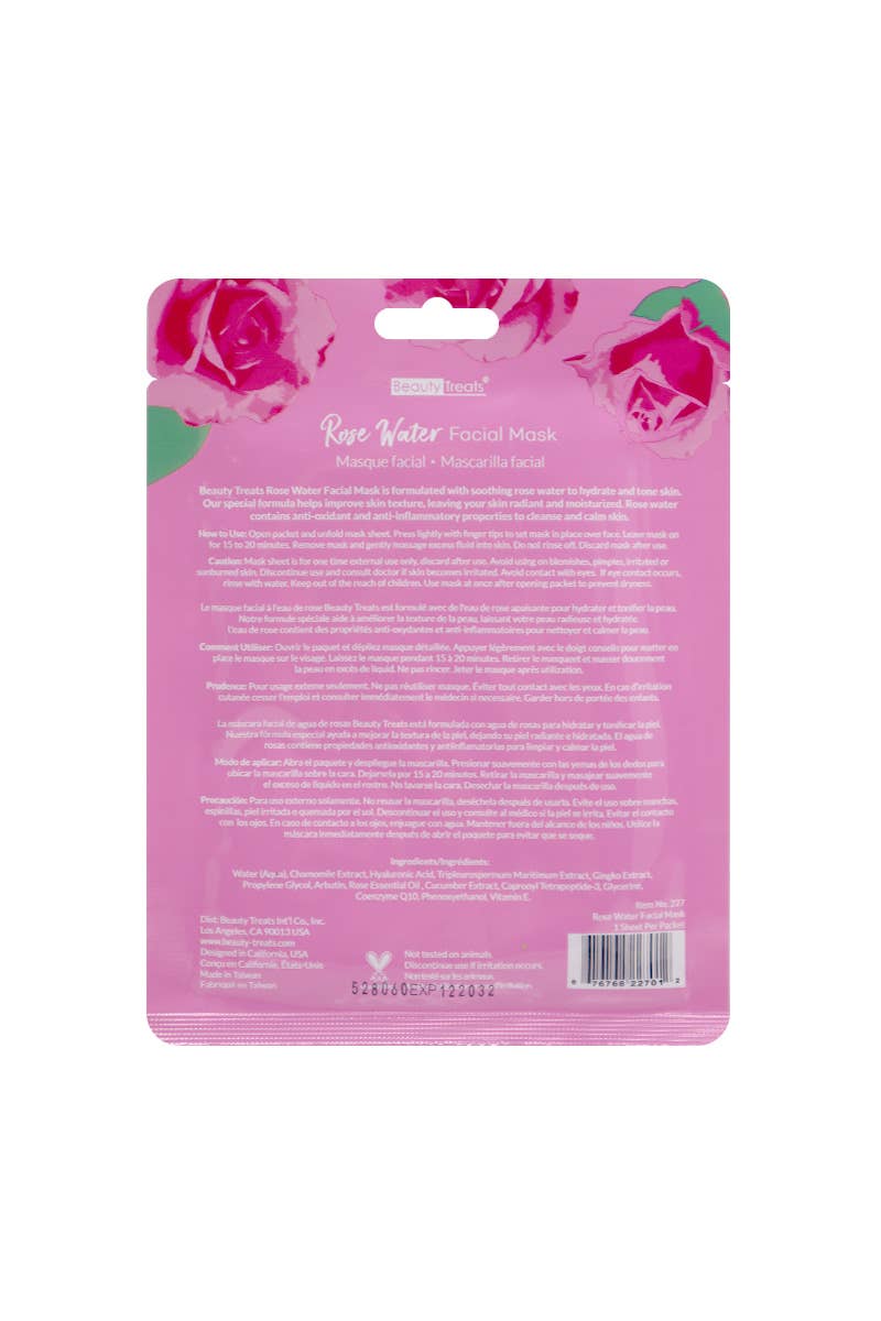 Beauty Treats 227 Rose Water Facial Mask Sheet - 24pc