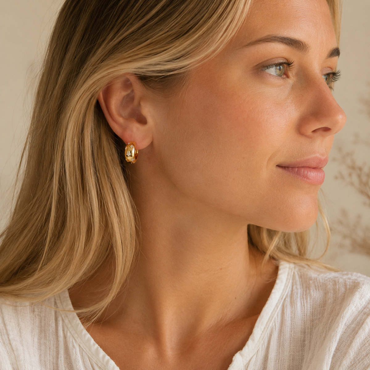 CZ Northern Star Huggie Earrings | 18K Gold Dipped