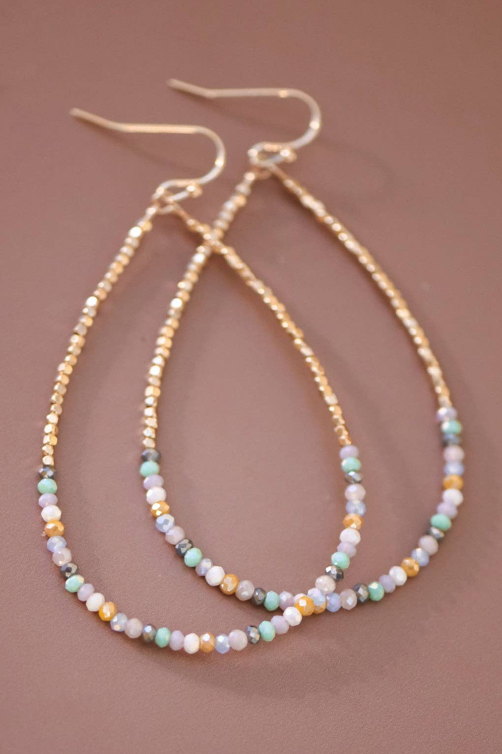 Teardrop Wire Beaded Earrings with Glass Crystals - 6111: S0OX3T6111 Light Multi