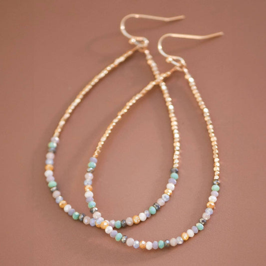Teardrop Wire Beaded Earrings with Glass Crystals - 6111: S0OX3T6111 Light Multi