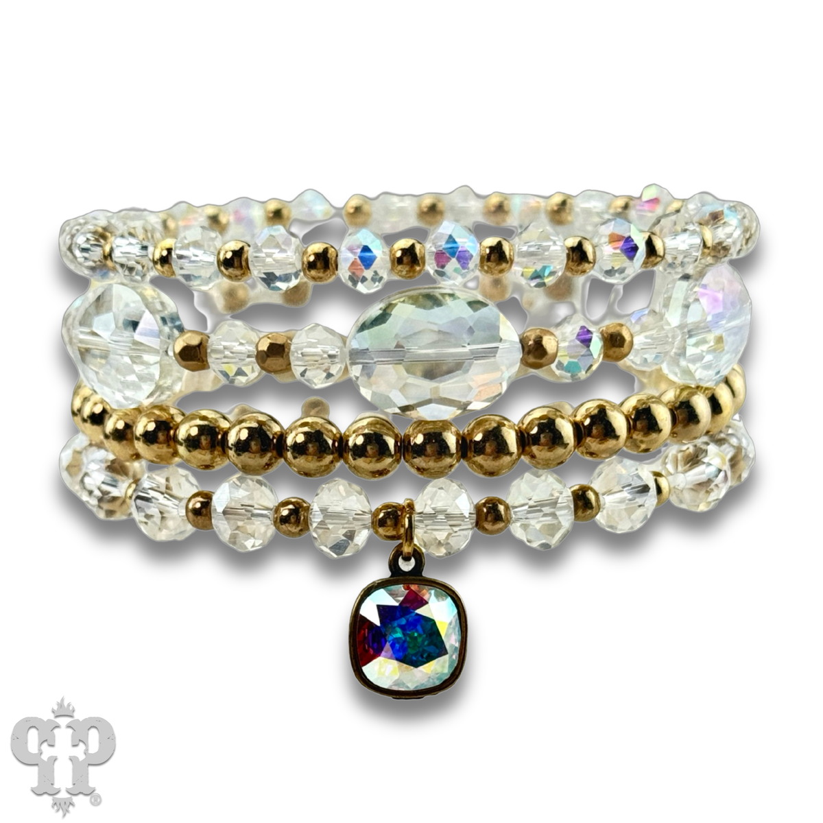 Four strand faceted bead bracelet with crystal from Swarovski® drop