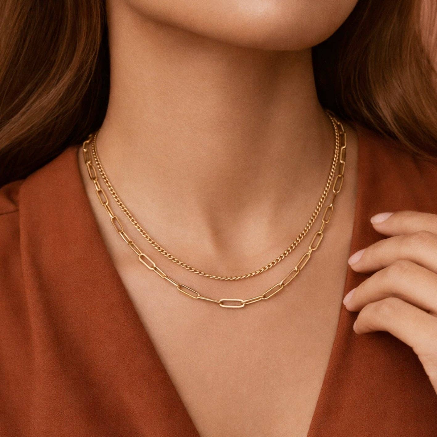 18K Gold Plated Waterproof Stainless Steel Chain Necklace - 7419: S0OX3T7419