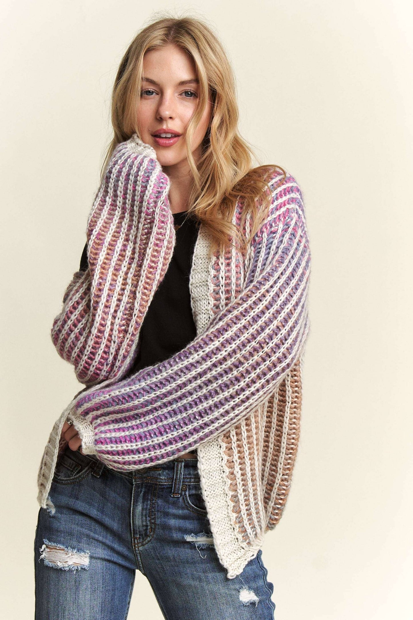 MULTI COLOR OMBRE SWEATER CARDIGAN- CESW3599