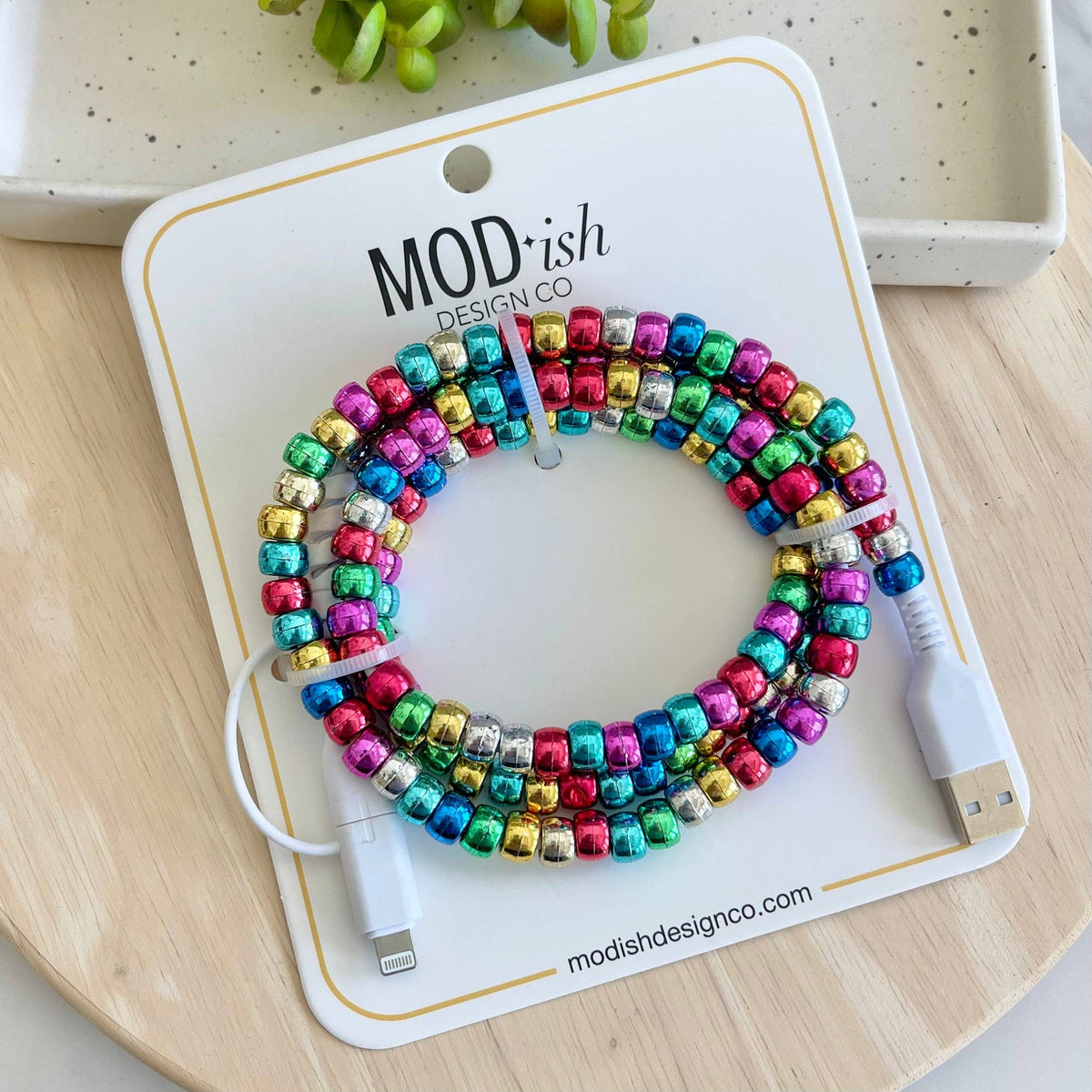 Beaded Phone Charger - Metallic Rainbow