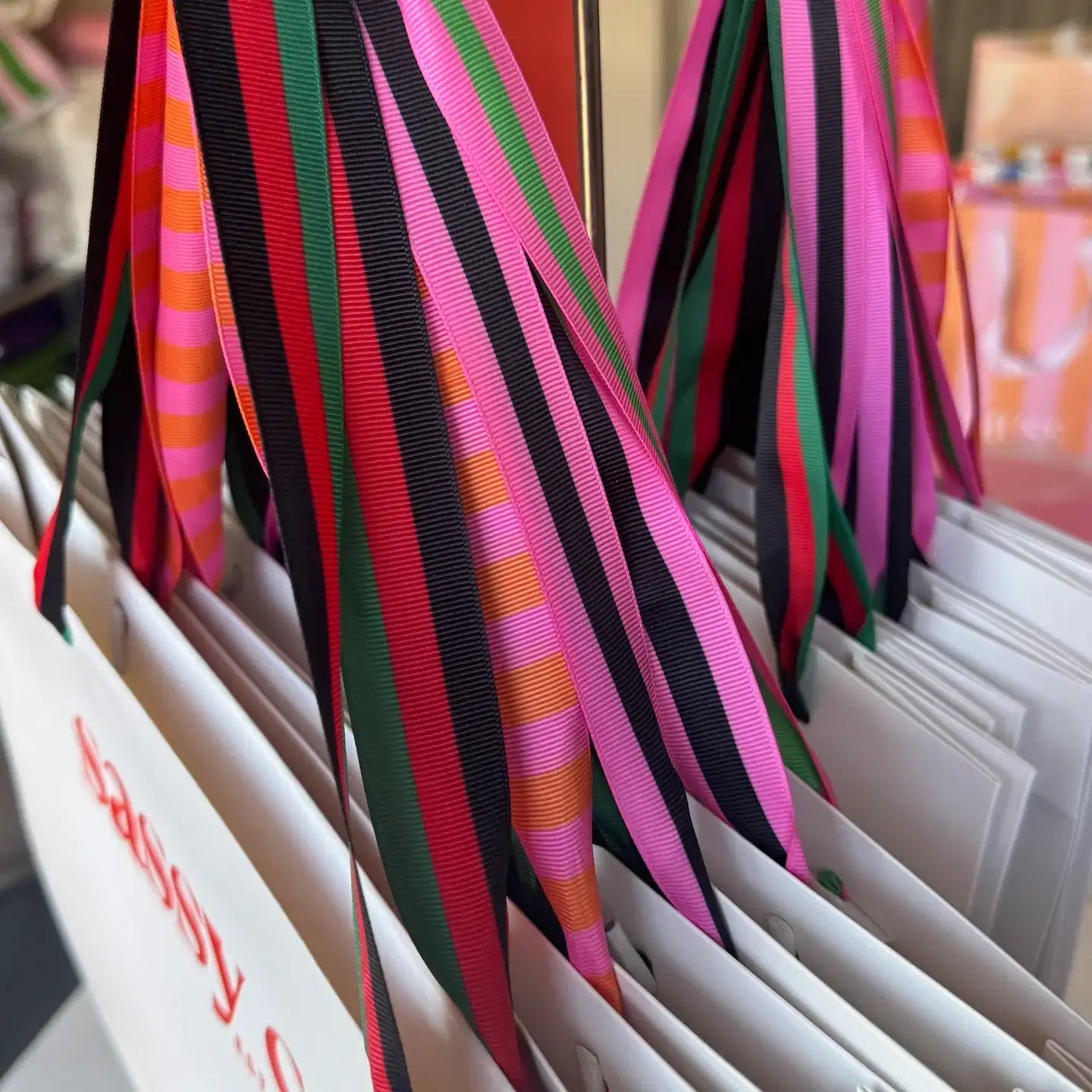 Funny Gift Bag Happy Birthday | pink + orange preppy stripe