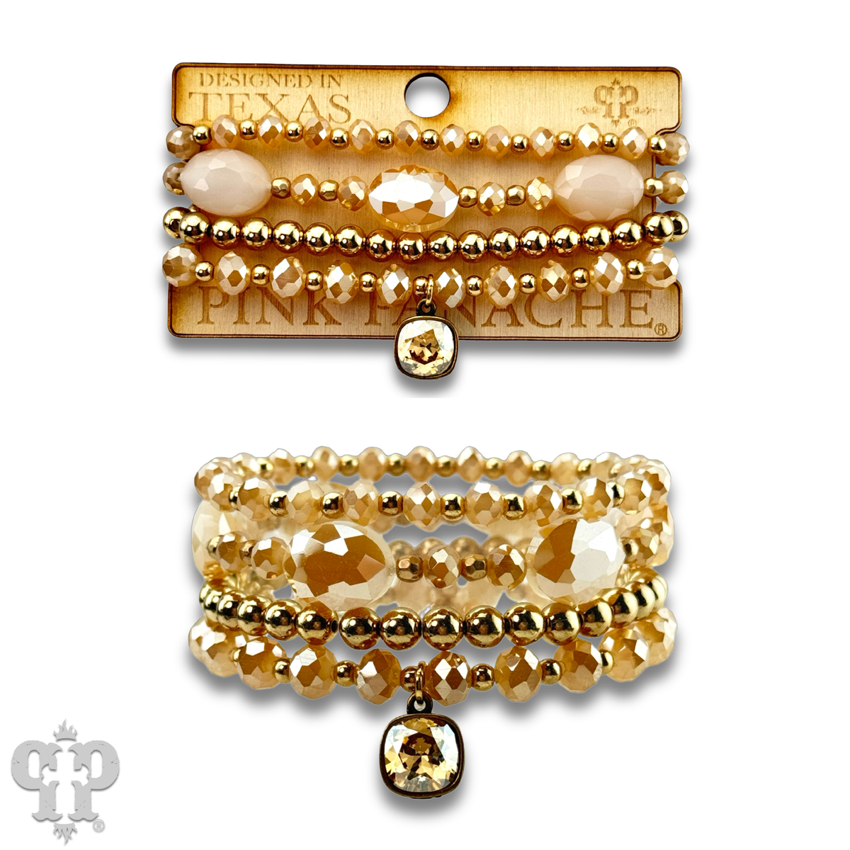 Four strand faceted bead bracelet with crystal from Swarovski® drop