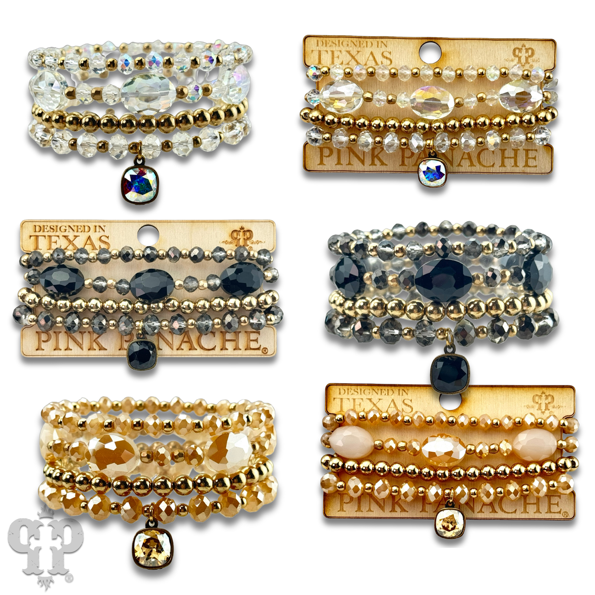 Four strand faceted bead bracelet with crystal from Swarovski® drop