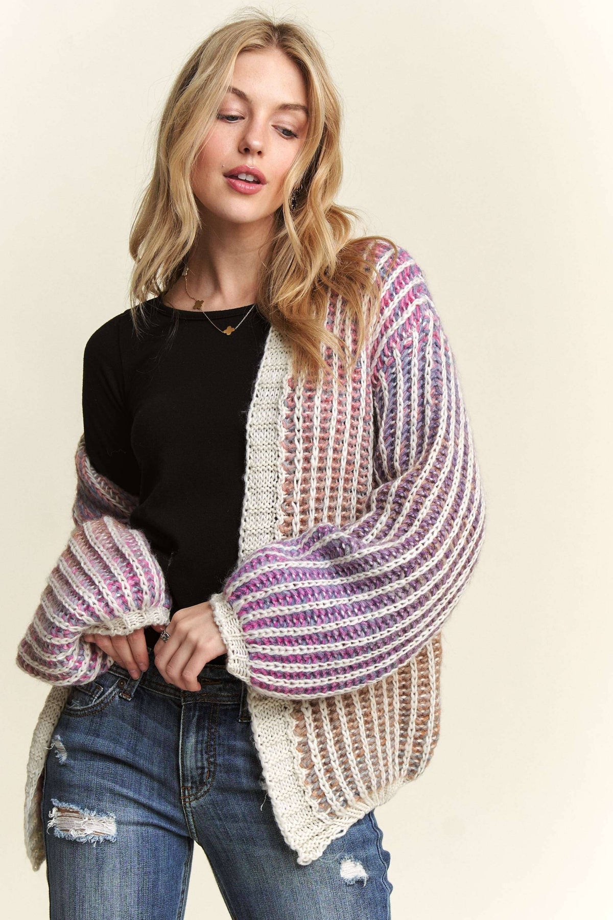 MULTI COLOR OMBRE SWEATER CARDIGAN- CESW3599