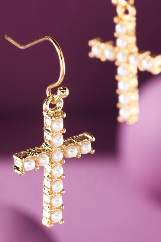Pearl Cross Earring: GOLD