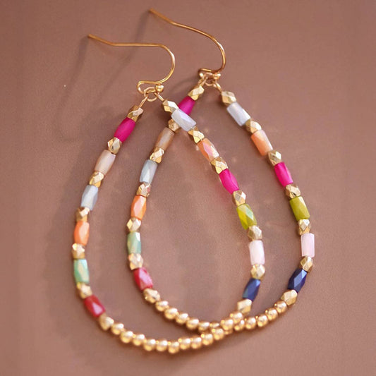 Teardrop Wire Beaded Glass Crystal Earrings - 7700: S0OX3T7700 Multicolored