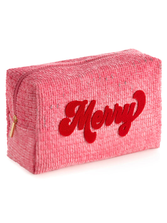 "MERRY" ZIP POUCH, PINK