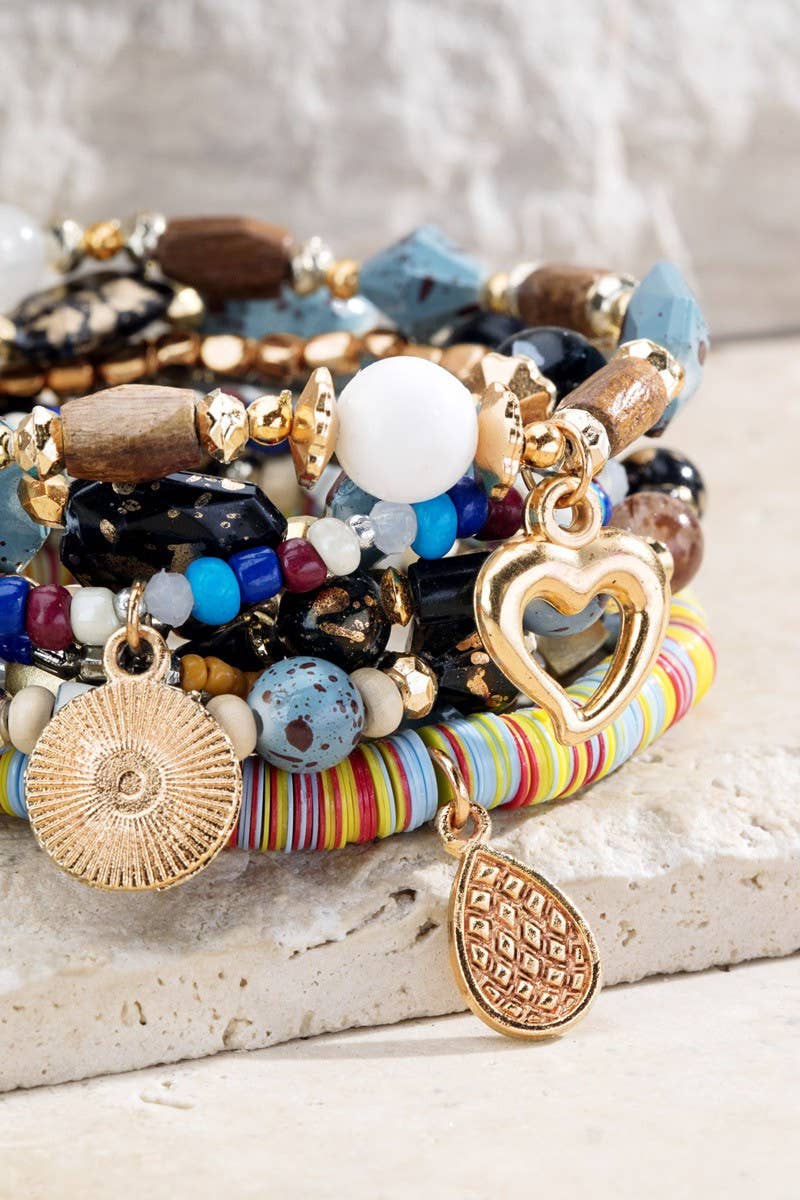 Layered Mixed Beads Bracelet: Stone(Gdgry) / OS