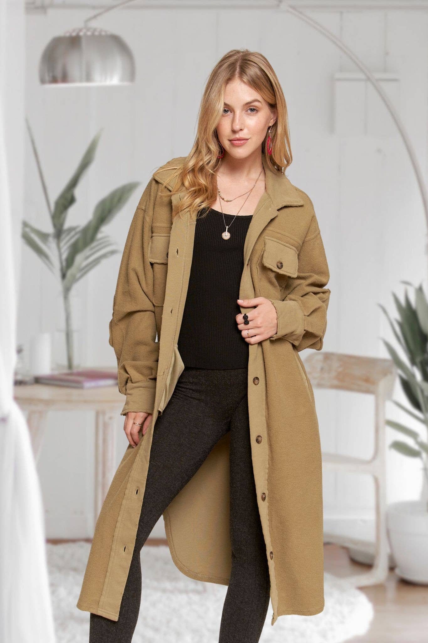 CEJ3424 - ELBOW PATCHED BUTTON DOWN LONG JACKET
