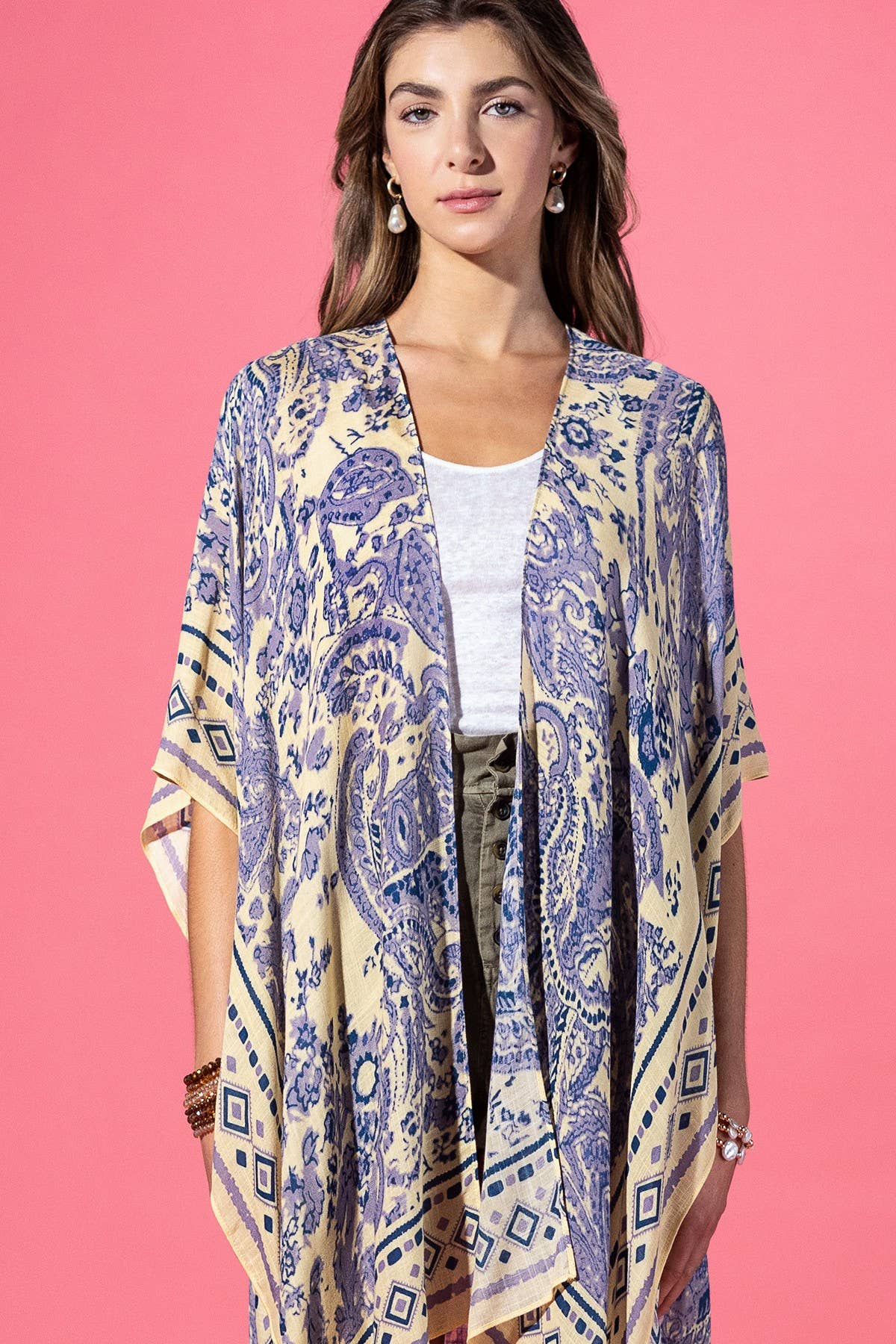 Lavender Loom Viscose Kimono: Lavender Paisley