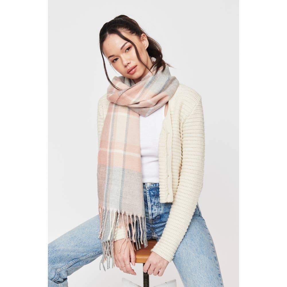 Plaid Pattern Fringe Scarf Scarves