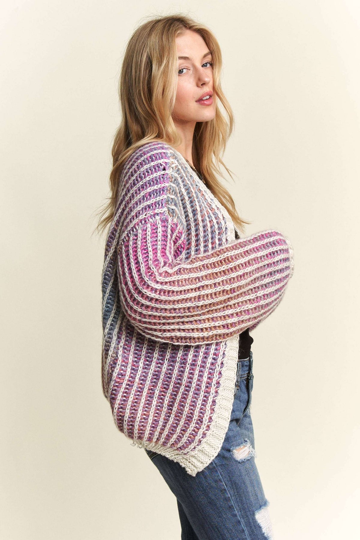 MULTI COLOR OMBRE SWEATER CARDIGAN- CESW3599
