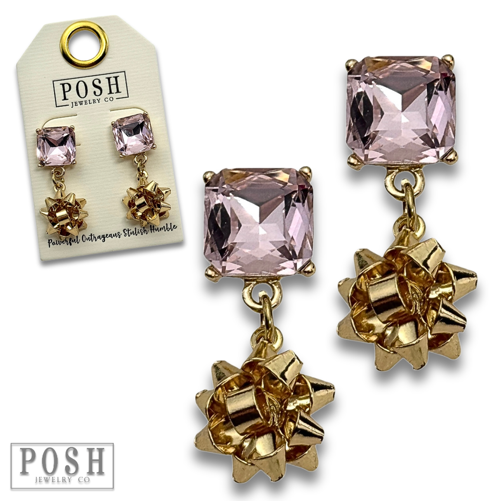 Adorable rhinestone and Christmas bow earring