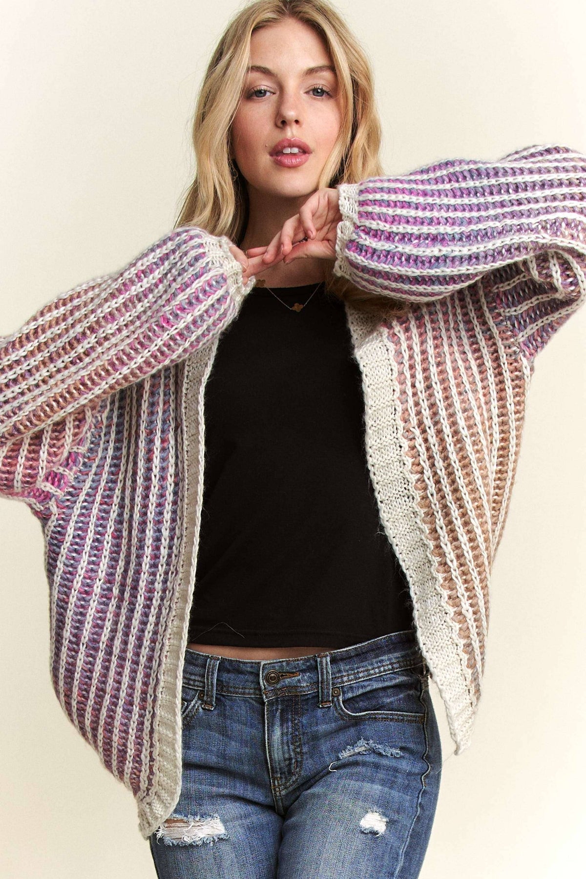 MULTI COLOR OMBRE SWEATER CARDIGAN- CESW3599