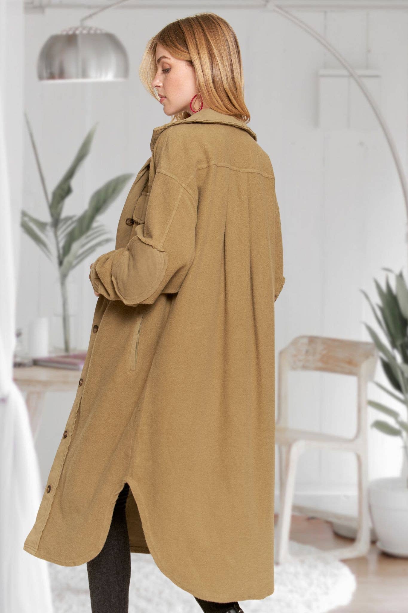 CEJ3424 - ELBOW PATCHED BUTTON DOWN LONG JACKET