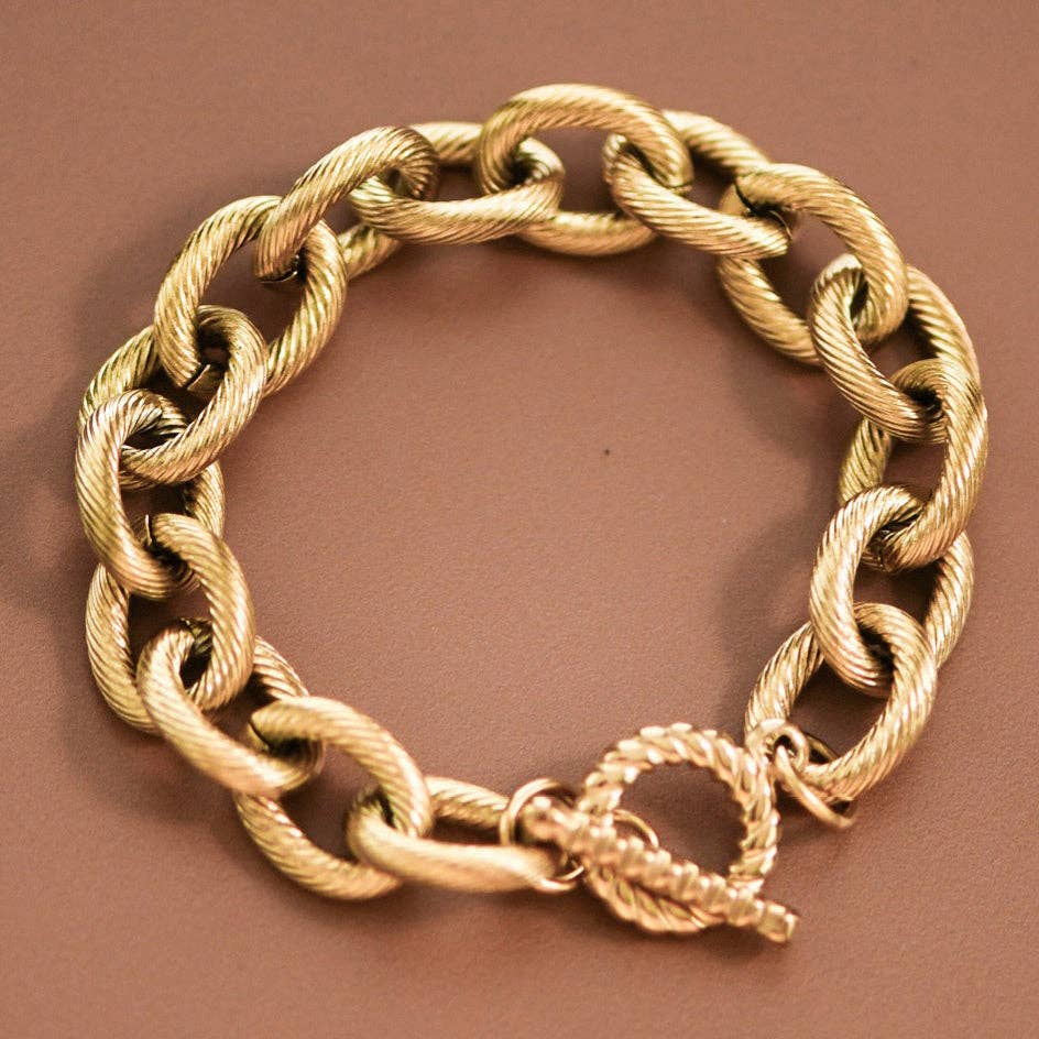 18K Gold Plated Stainless Steel Chunky Link Chain Bracelet - 7174: S0OX3T7174