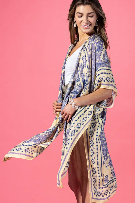 Lavender Loom Viscose Kimono: Lavender Paisley