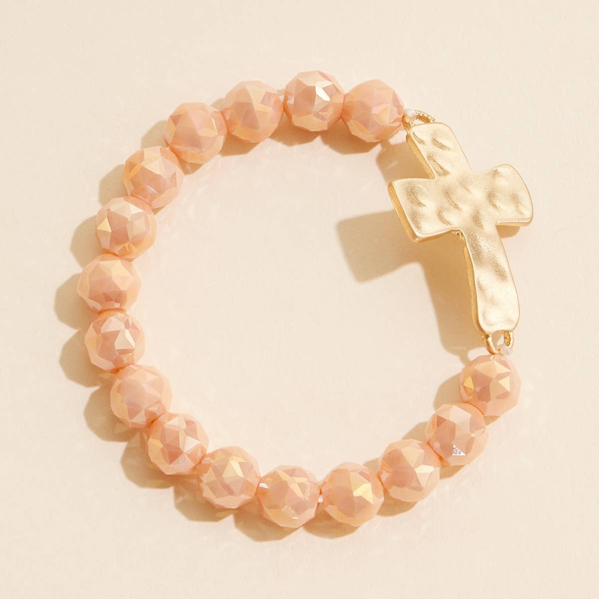 Glass Beaded Cross Charm Stretch Bracelet